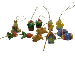 Easter Mini Hanging Ornaments 12 Piece Set Bunny Chicks Carrots Eggs Birdhouse